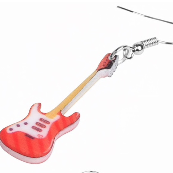 Red Guitar Laser Cut Acrylic Earrings - Picture 3 of 5